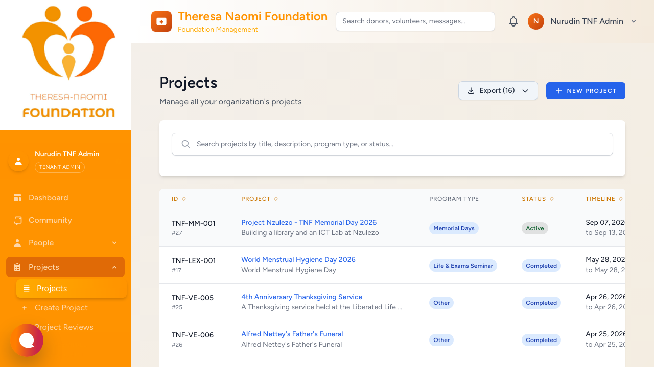 Projects screenshot